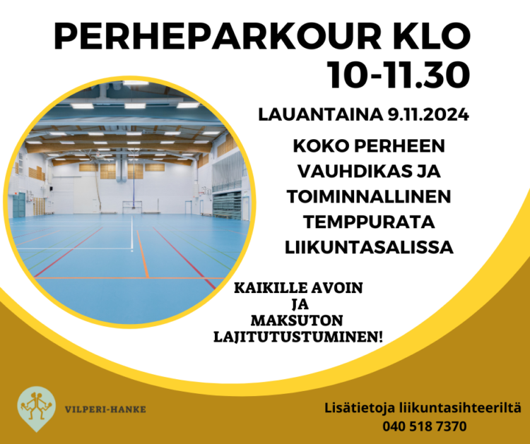 Perheparkour liikuntahallilla lauantaina 9.11. klo 10.00-11.30